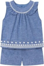 Yazlık Kız Bebek Bluz Şort Set Mavi 84 12AY
