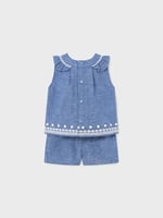 Yazlık Kız Bebek Bluz Şort Set Mavi 84 12AY