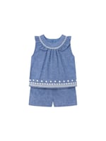 Yazlık Kız Bebek Bluz Şort Set Mavi 84 12AY