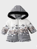 Yeni Bear Baskılı Fırfır Detaylı Varaklı İçi Kürklü Kapüşonlu Kışlık İçi Peluş Kız Bebek Mont Şişme