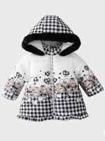 Yeni Bear Baskılı Fırfır Detaylı Varaklı İçi Kürklü Kapüşonlu Kışlık İçi Peluş Kız Bebek Mont Şişme