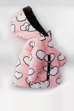 YENİ Sevimli Kalp Baskılı Kürklü Cepli Kapüşonlu Soft Kumaş Kışlık İçi Peluş Kız Bebek Mont Şişme