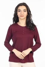 Yeni Sezon Sade Desen Yuvarlak Yaka Likralı Anne Penye Bluz 6484