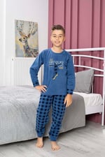 Yeni Sezon Sonbahar/Kış Erkek Çocuk Skate Desenli Polar Pijama Takımı 4515