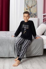 Yeni Sezon Sonbahar/Kış Erkek Çocuk Skate Desenli Polar Pijama Takımı 4515
