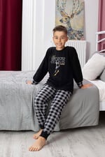 Yeni Sezon Sonbahar/Kış Erkek Çocuk Skate Desenli Polar Pijama Takımı 4515