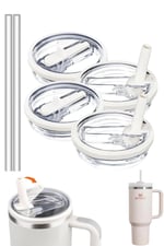 Yenigeldi 2 Adet Flip Pipetli Kapak – Stanley Quencher ile Uyumlu 40 Oz – Sızdırmaz Kapak + 2 Pipet – Krem Renk