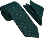 Yeşil Beyaz Kare Motif Desen Kravat Mendil Set