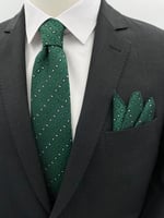 Yeşil Küçük Şal Desen Kravat Mendil Set