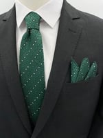Yeşil Küçük Şal Desen Kravat Mendil Set
