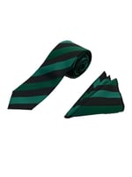 Yeşil Siyah Çizgili Kravat Mendil Set