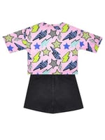 Yıldız ve Şimşek Kız Çocuk T-shirt Denim Şort Takım