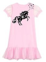 Yıldızlı Unicorn Kız Çocuk Pembe Tüllü Elbise