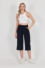 Yüksek Bel Cepli Rahat Kesim Mevsimlik Kadın Diz Altı 3'lü Bermuda Siyah-Lacivert-Antrasit Kapri Şort - Bedenler: 3XL, 4XL, XS, S, M, L, XX-Large, XL