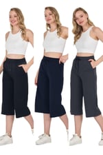 Yüksek Bel Cepli Rahat Kesim Mevsimlik Kadın Diz Altı 3'lü Bermuda Siyah-Lacivert-Antrasit Kapri Şort - Bedenler: 3XL, 4XL, XS, S, M, L, XX-Large, XL