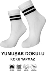 Yumuşak Dokulu Çizgili Likralı Kadın Soket Çorap, 3'lü - 6'lı Paket