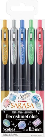 Zebra Jel Tükenmez Kalem Sarasa Clip 0.5mm Deco Shine Renk, 5 Renk Seti (JJ15-5C-SH)