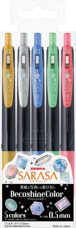 Zebra Jel Tükenmez Kalem Sarasa Clip 0.5mm Deco Shine Renk, 5 Renk Seti (JJ15-5C-SH)