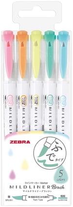 Zebra Mildliner Brush Pen 5C Set