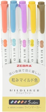 Zebra Mildliner Wkt7-5 C Rc 5 Renkli Markör Kalem Seti,Japonya'Dan, Medium