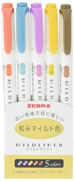 Zebra Mildliner Wkt7-5 C Rc 5 Renkli Markör Kalem Seti,Japonya'Dan, Medium