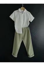 Zelhankids%100 ORGANİK KETEN GÖMLEK VE PANTOLON TAKIM BEYAZ 5-6 Yaş