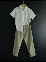 Zelhankids%100 ORGANİK KETEN GÖMLEK VE PANTOLON TAKIM BEYAZ 5-6 Yaş