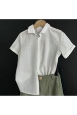 Zelhankids%100 ORGANİK KETEN GÖMLEK VE PANTOLON TAKIM BEYAZ 7-8 Yaş
