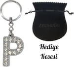 Zeus&Co. P Harfi Taşlı Anahtarlık Hediye Kesesi İle Birlikte