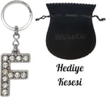 Zeus&Co. F Harfi Taşlı Anahtarlık Hediye Kesesi ile Birlikte