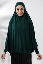 Zümrüt Yeşili Hazır Pratik Sultanbaş Tesettür Kollu Penye Sufle Eşarp Hijab