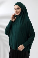Zümrüt Yeşili Hazır Pratik Sultanbaş Tesettür Kollu Penye Sufle Eşarp Hijab