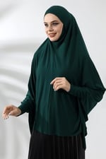 Zümrüt Yeşili Hazır Pratik Sultanbaş Tesettür Kollu Penye Sufle Eşarp Hijab