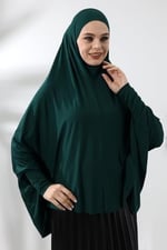 Zümrüt Yeşili Hazır Pratik Sultanbaş Tesettür Kollu Penye Sufle Eşarp Hijab