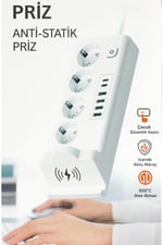 4'lü Akım Korumalı Priz 2 METRE ve Masaüstü Şarj İstasyonu 15W Kablosuz Şarj Standı Type-C Hızlı Şarj Çıkışı