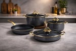 Bonera Elagance Serisi Titanyum Emaye 7 Parça Tencere Takımı – 18-24 CM Derin Tencere 26 CM Pilav Tenceresi & Tava
