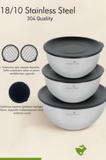 Essenso 9 Parça Paslanmaz Çelik Karıştırma Kabı Seti – 16/20/24 cm, Rendeli, 304 18/10 Çelik