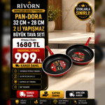 Evinda Kırmızı Tava Seti 2 Lİ-28 CM-32 CM