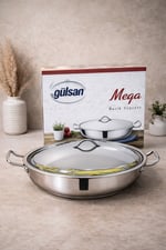 Gülsan 40 CM Mega Boy 18/10 Paslanmaz Çelik Basık Pilav Tenceresi 14 LT – 15 CM Derinlik Büyük Boy