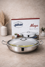 Gülsan 40 CM Mega Boy 18/10 Paslanmaz Çelik Basık Pilav Tenceresi 14 LT – 15 CM Derinlik Büyük Boy