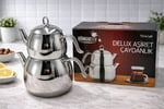 Hünkardem Deluxe Aşiret Boy Çaydanlık – 4 LT Alt Çaydanlık & 2 LT Üst Demlik – Aşiret Boy Büyük Hacimli Çelik Çaydanlık Seti