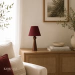 Bej Keten Kumaş Başlıklı Ahşap Abajur