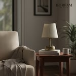Bej Keten Kumaş Başlıklı Pilli Masa & Gece Lambası
