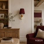 Bej Keten Şerit Kumaş Başlık Ahşap Top Detaylı Kablosuz Pilli Aplik