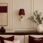 Bej Keten Şerit Kumaş Başlık Ahşap Top Detaylı Kablosuz Pilli Aplik