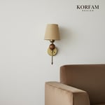 Bej Keten Şerit Kumaş Başlık Ahşap Top Detaylı Kablosuz Pilli Aplik