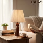 Beyaz Keten Kumaş Başlıklı Ahşap Abajur