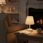 Beyaz Keten Kumaş Başlıklı Kablosuz Pilli Masa & Gece Lambası