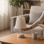 Beyaz Keten Kumaş Masa & Gece Lambası