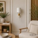 Beyaz Pvc Kumaş Başlık Ahşap Top Detaylı Kablosuz Pilli Aplik